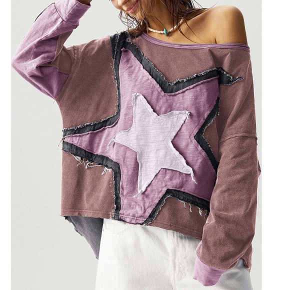 Star patch Frayed Loose Fit Long Sleeve Top - Picture 3 of 7